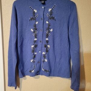 Ann Taylor Blue Cardigan with Floral Embroidery